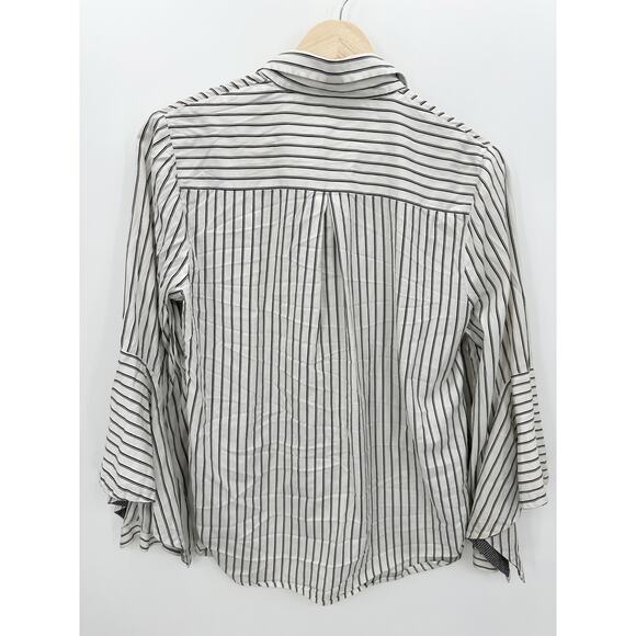 Kobi Halperin Button Down Shirt Women Small Black White Striped Collar Flare - Picture 2 of 9